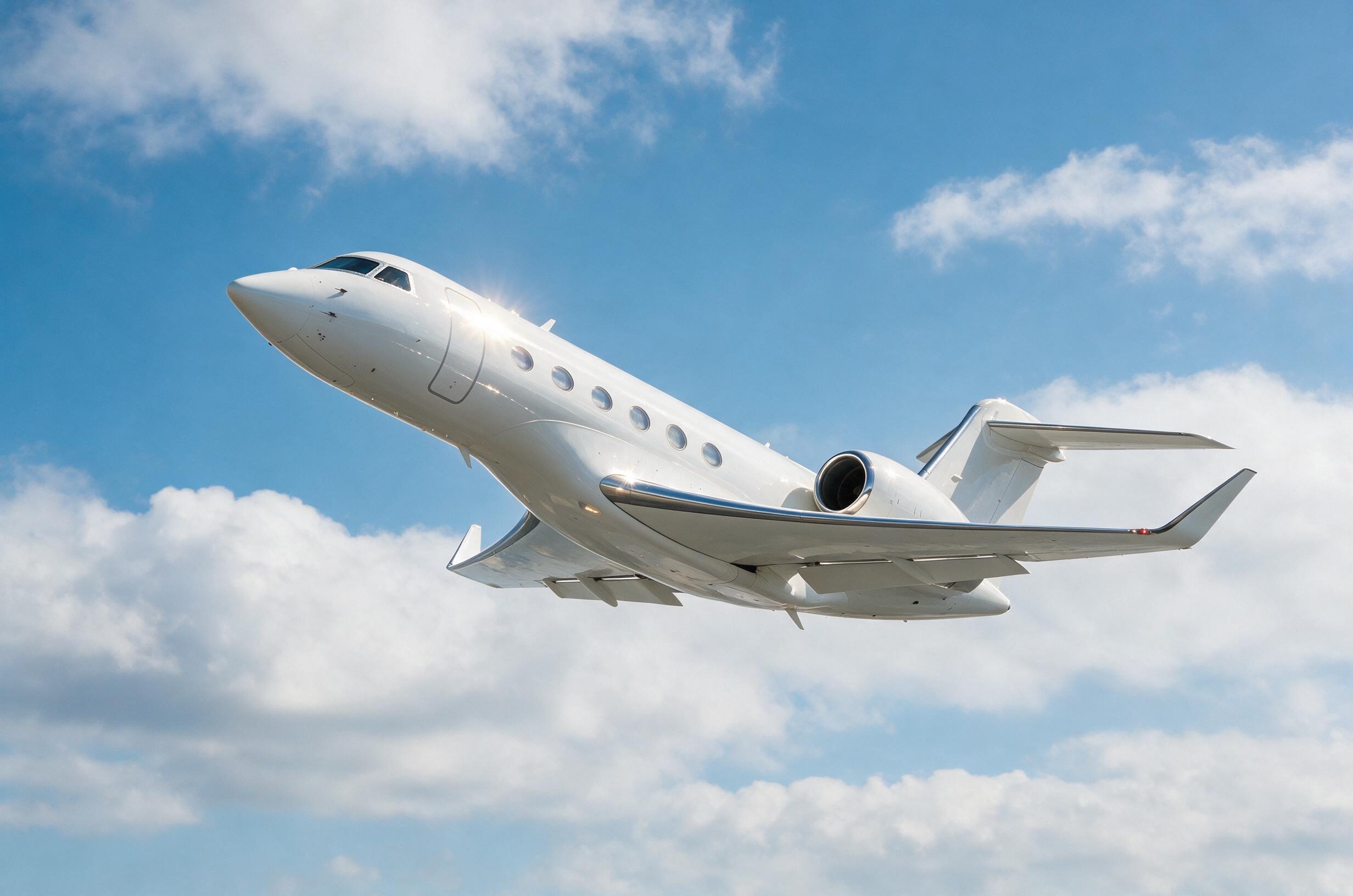 Private jet taking off at dusk